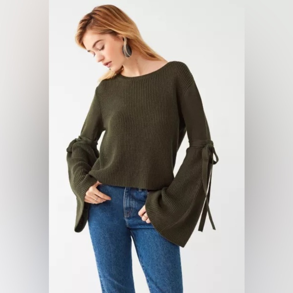 Dark Green Sweater with Tie Bow Detail